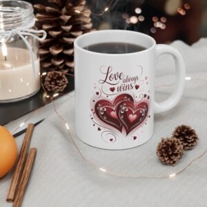 Love Always Wins - Coffee Mug - Romantic Heart Design, Perfect Valentine's Day Gift, Anniversary Mug for Couples and Loved Ones