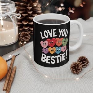 Love You Bestie - Black Friendship Mug - Cute Heart Design Gift for Best Friends