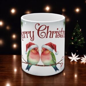 Merry Christmas Love Birds Mug - Festive Gift for Bird Lovers, Holiday Decor, Cute Christmas Present
