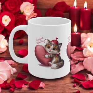 Cat Mug, Purrfect Valentine Coffee Cup, Cat Lover Gift, Heart Hug Mug, Valentine's Day Gift, Cute Cat Mug, Ceramic Cat Coffee Cup