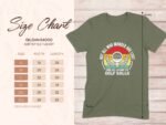 Size chart for Gildan 64000 softstyle t-shirt, featuring humorous golf-themed text and measurements for various sizes.
