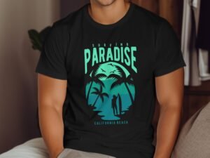 Surfing Paradise California Beach Graphic Art Design T-Shirt