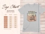 Size chart for Gildan 64000 softstyle t-shirt with bottle graphic, featuring Halloween-themed design and dimensions.