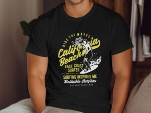 Ride the Waves California Beach Surfing Design T-Shirt