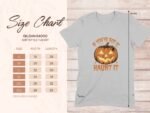 Size chart for Gildan 64000 softstyle t-shirt with pumpkin graphic and text "If You've Got It, Haunt It."