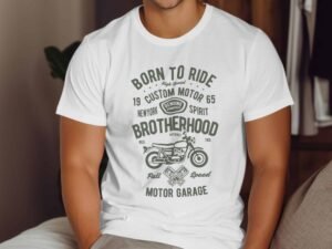 Born to Ride Brotherhood Motor Garage Graphic Print T-Shirt