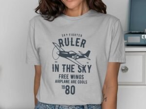 Sky Fighter Ruler IN THE SKY Airplane Graphic T-Shirt