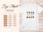 Size chart for Gildan 64000 Softstyle T-shirt with plant graphics and measurements for sizes S to 3XL.