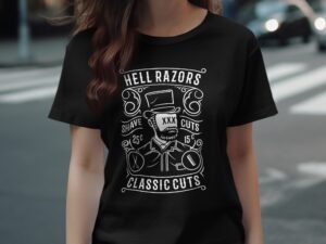 Hell Razors Classic Cuts Barber Shop Design Graphic T-Shirt