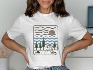 Outdoor Adventure Camping With Trailer Scene Graphic T-Shirt