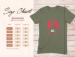 Size chart for Gildan 64000 Softstyle T-shirt, listing sizes S to 3XL with width and length measurements in inches.
