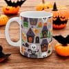 All the characters you could think of relating to Halloween. Like witches, skulls etc. All on a mug