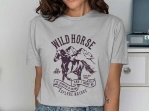 Wild Horse And Mountain Illustration Graphic Design T-Shirt