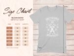 Size chart for Gildan 64000 softstyle t-shirt with measurements for S, M, L, XL, 2XL, and 3XL displayed on a light background.