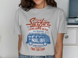 Team Surfer 1980 Living On The Beach Graphic T-Shirt