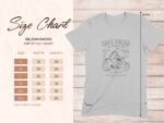 Size chart for Gildan 64000 softstyle t-shirt with measurements for various sizes on a light background.