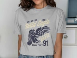 Wild And Free Black Eagle Fly High Brave Design T-Shirt
