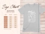 Size chart for Gildan 64000 softstyle t-shirt, displaying measurements for sizes S to 3XL in inches.
