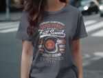 Gray t-shirt with vintage motorcycle graphic and text: "Legendary Championship Super Power Full Speed."